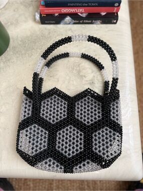 Black & Clear Beaded Hexagon Tote Bag